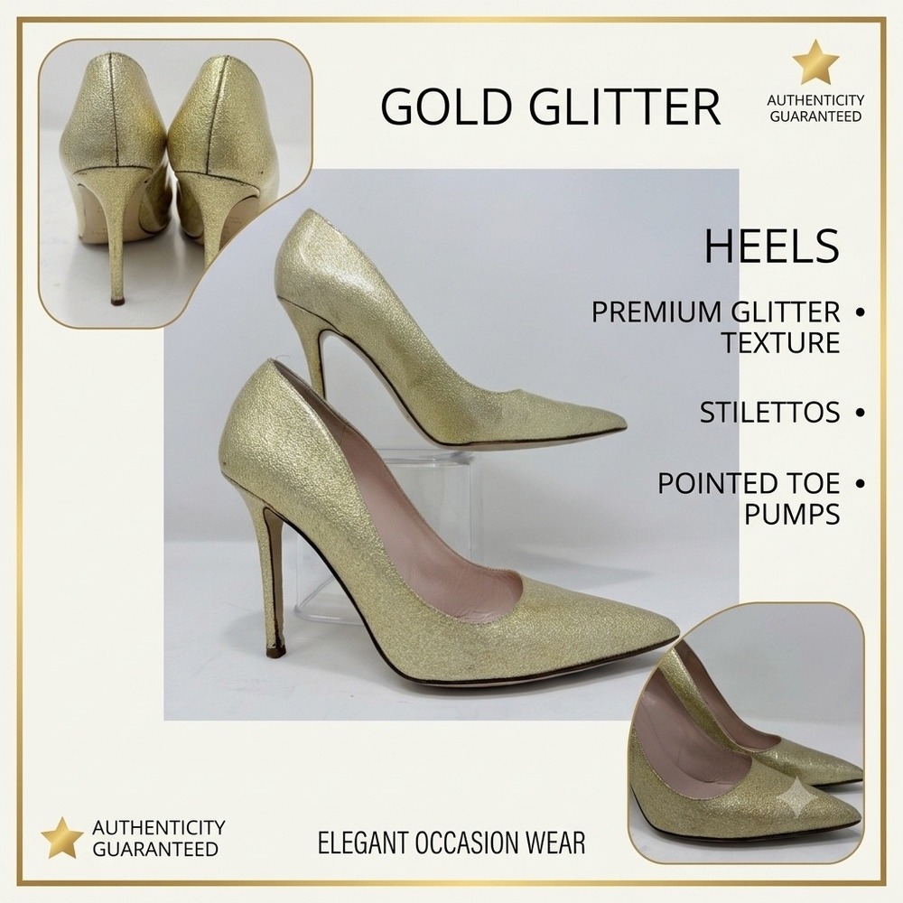 Kate Spade Gold Glitter Pointed Toe Pumps Stiletto Heels Made in Italy Size 9B